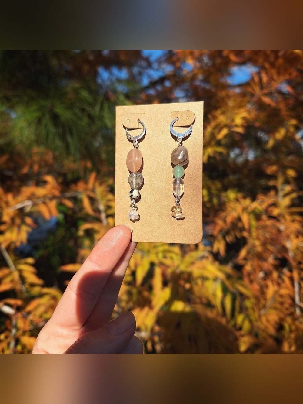 Moonstone, Aventurine, Quartz Huggie Hoop Earrings ~ Artisan Jewelry
